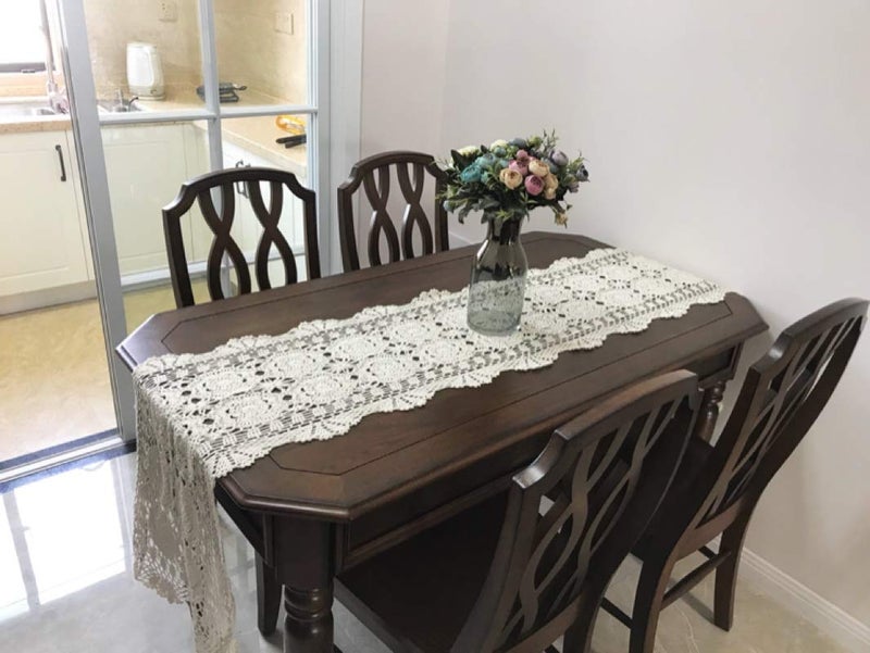 Damanni Rectangular Cotton Handmade Crochet Lace Table Runner Doilies Table Dresser Scarf DÃ©cor,16 Inch by 47 Inchï¼ŒBeige - Image 4